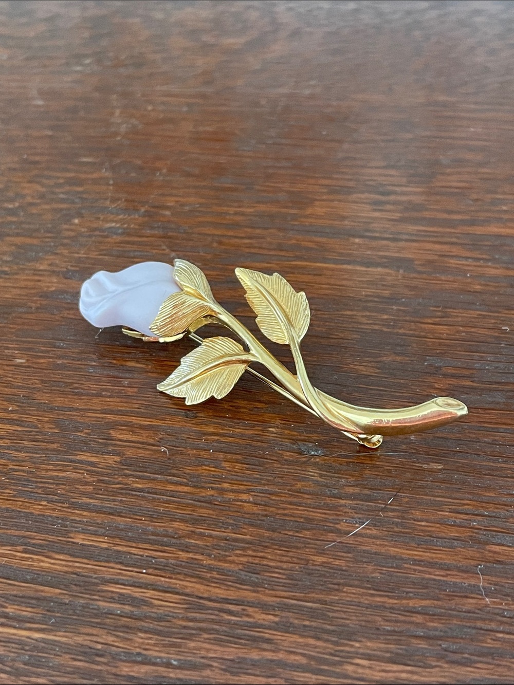 Gold tone Rose Brooch with Pale pink Petal
